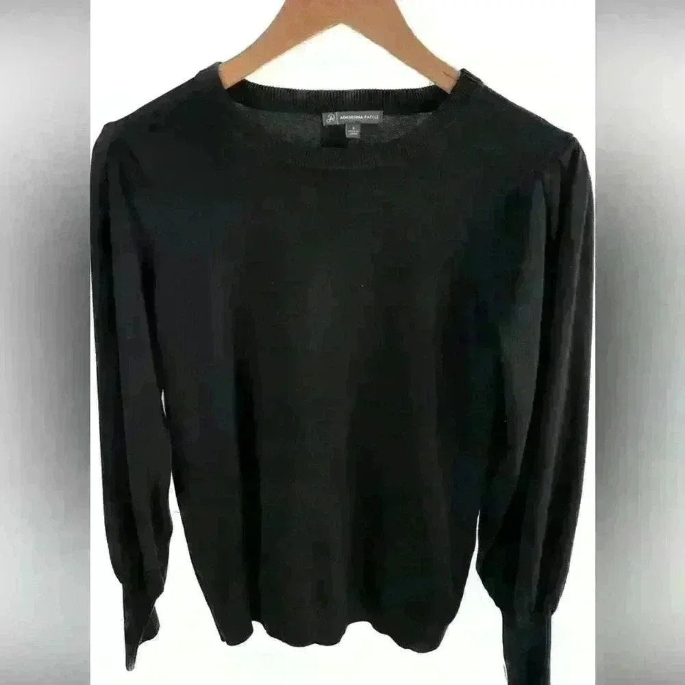 Adrianna Papell Black Puff Sleeve Sweater Size XL Women's